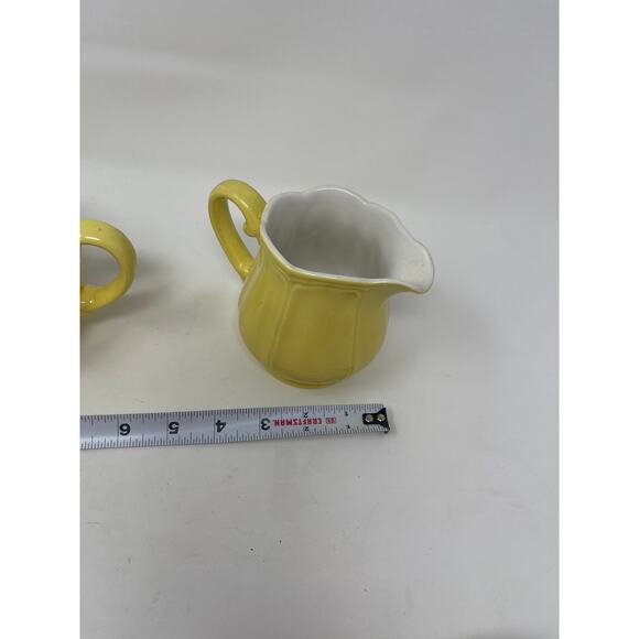 Vintage Federalist Ironstone Buttercup Yellow Ceramic Sugar Bowl & Creamer Set - Picture 14 of 16